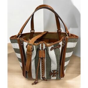 Tory Burch McGraw Stripe Dragonfly Drawstring Satchel Bag